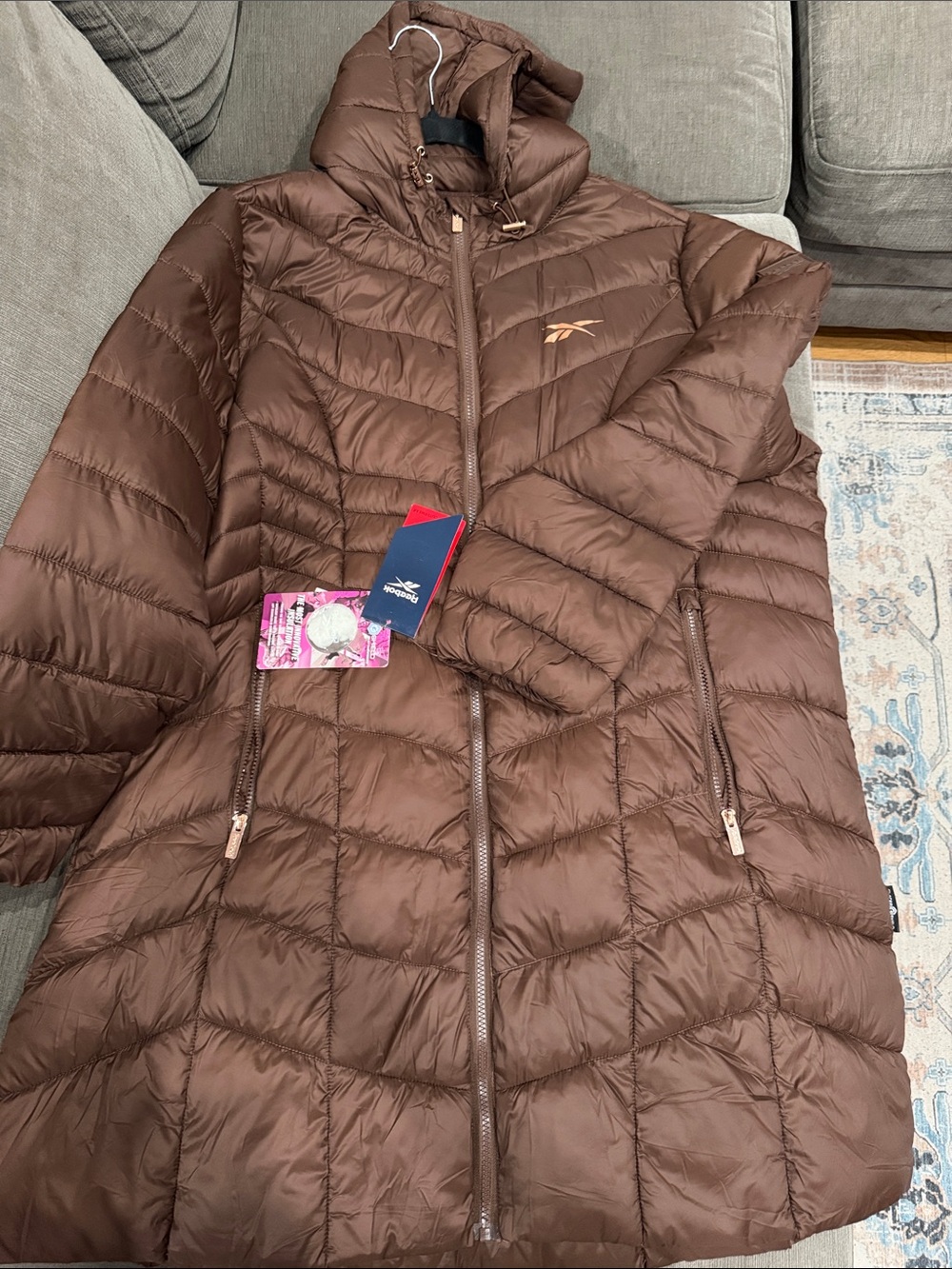 Reebok Women's Brown Quilted Hooded Puffer Jacket